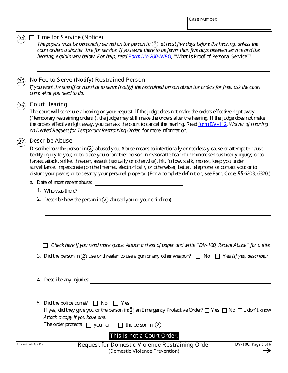 Form DV-100 Request for Domestic Violence Restraining Order - California, Page 5