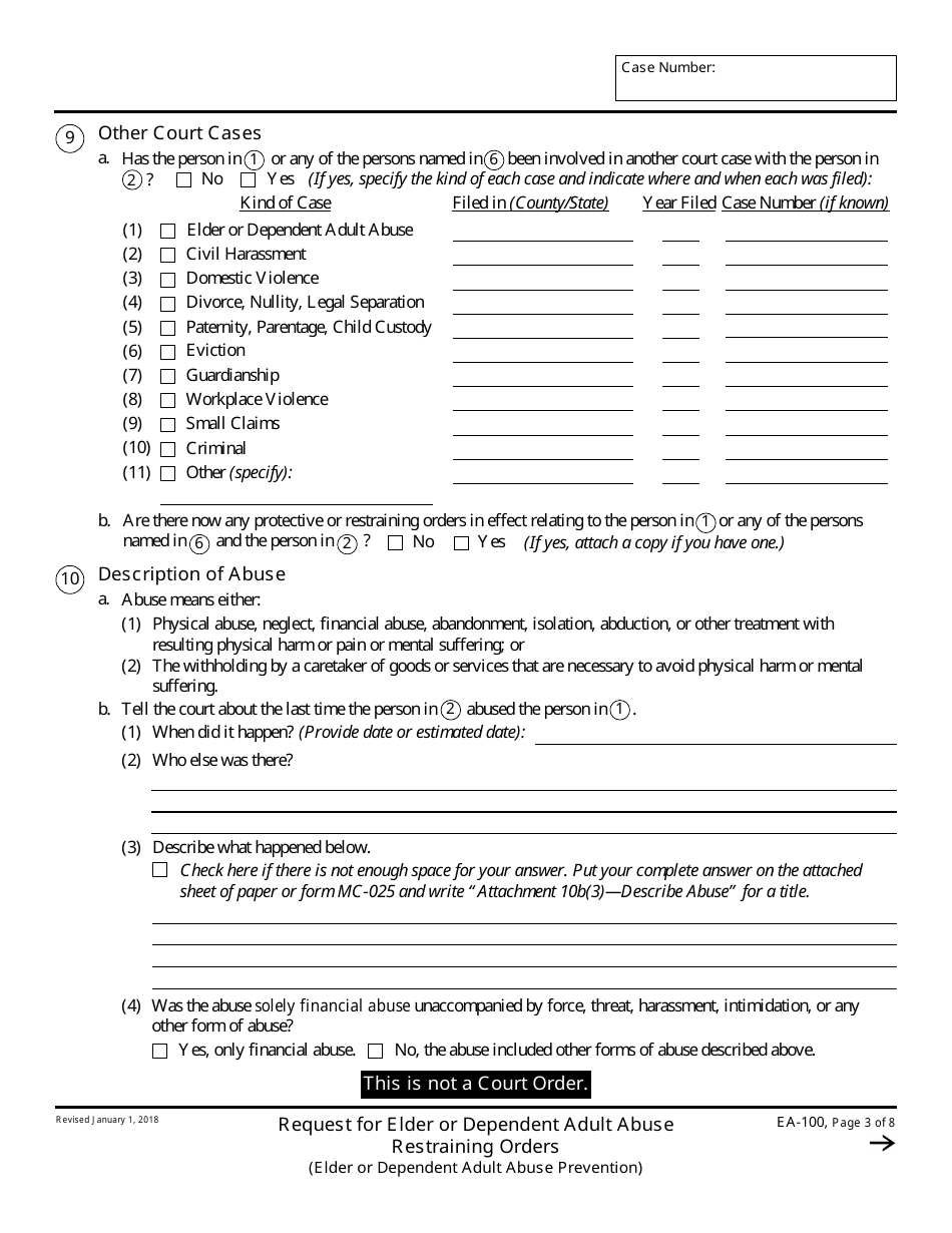 Form EA-100 Request for Elder or Dependent Adult Abuse Restraining Orders - California, Page 3