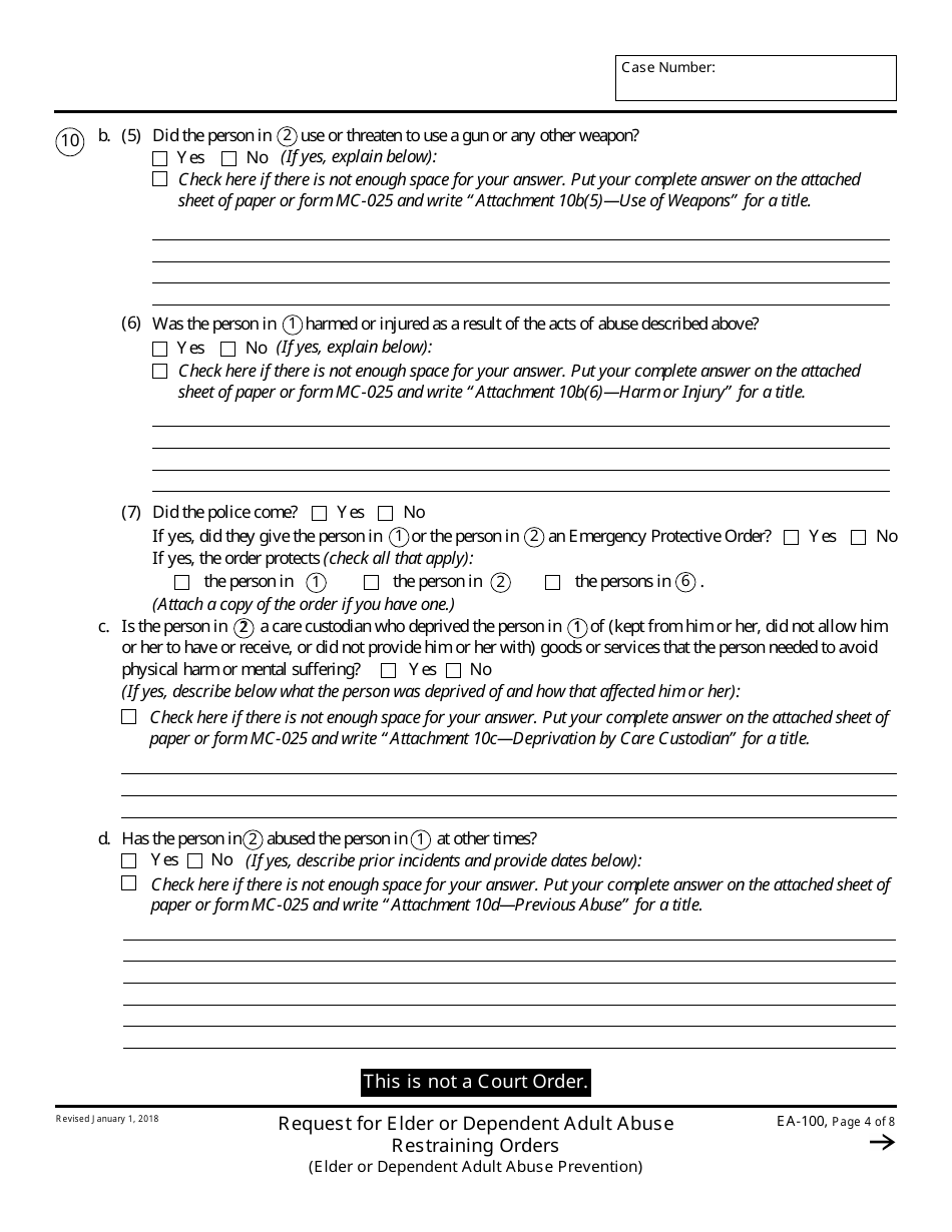 Form EA-100 Request for Elder or Dependent Adult Abuse Restraining Orders - California, Page 4