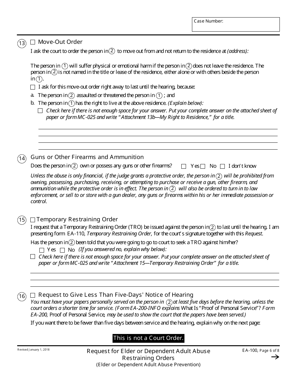 Form EA-100 Request for Elder or Dependent Adult Abuse Restraining Orders - California, Page 6