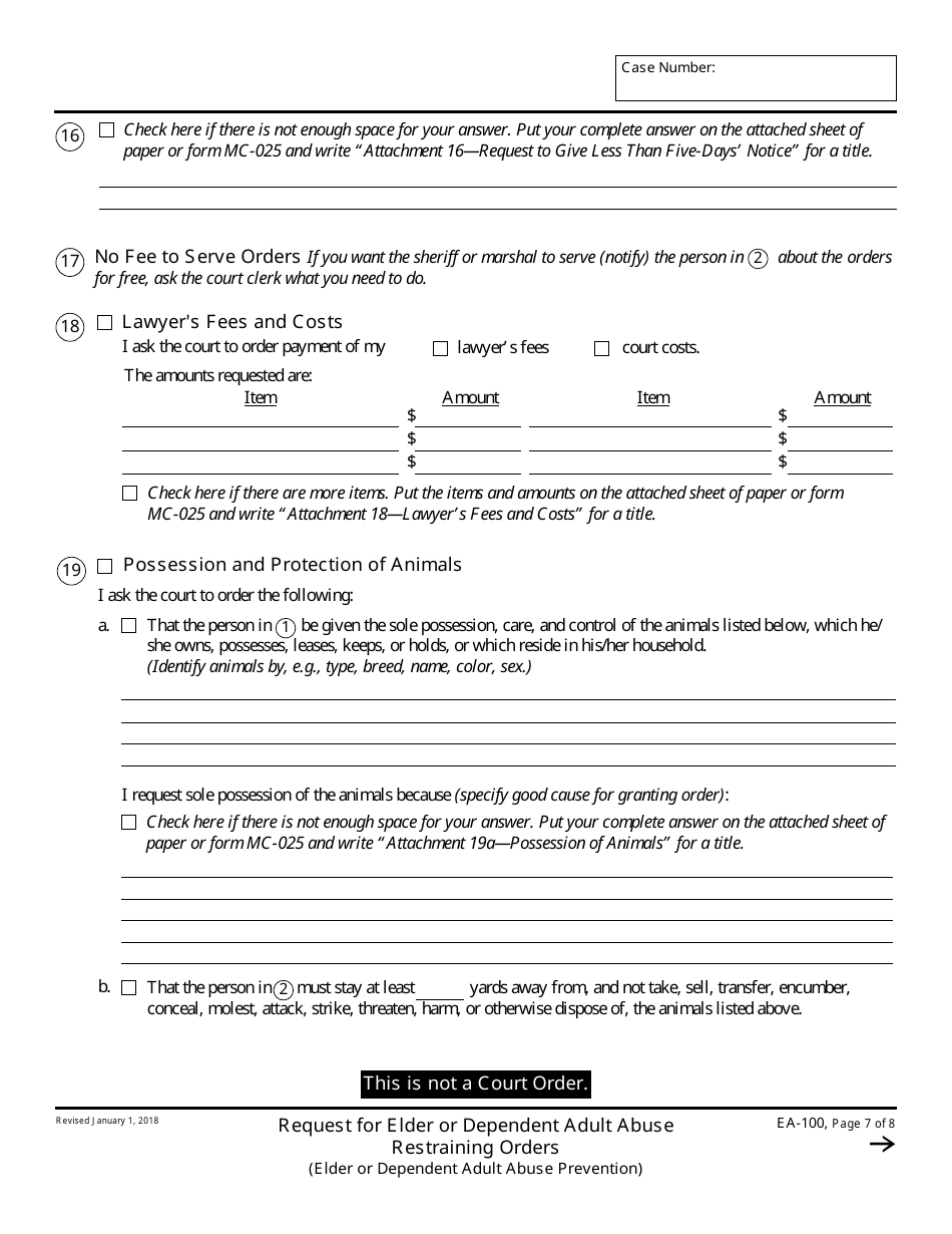 Form EA-100 Request for Elder or Dependent Adult Abuse Restraining Orders - California, Page 7
