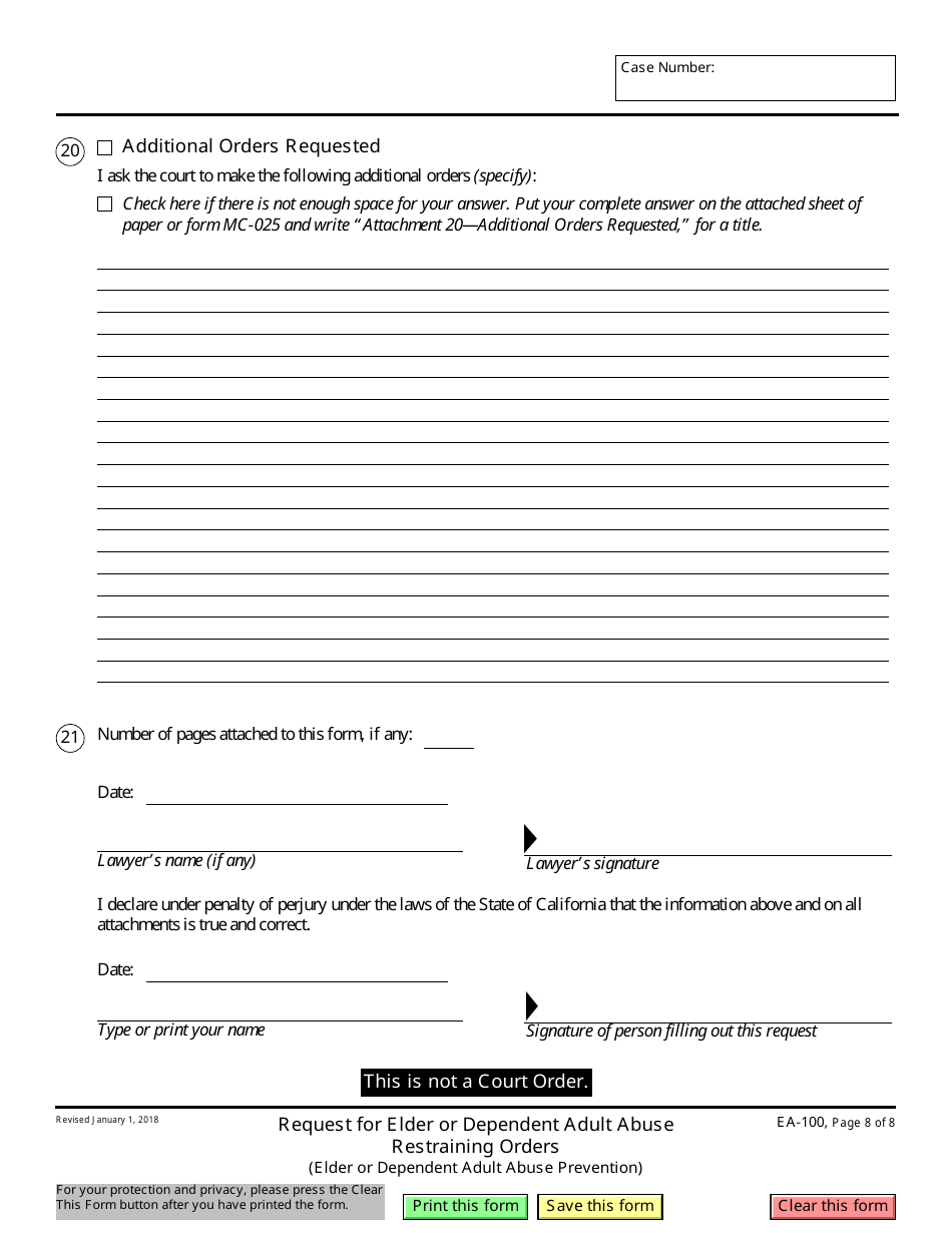 Form EA-100 Request for Elder or Dependent Adult Abuse Restraining Orders - California, Page 8