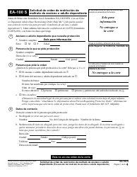 Document preview: Formulario EA-100 S Solicitud De Orden De Restriccion De Maltrato De Anciano O Adulto Dependiente - California (Spanish)