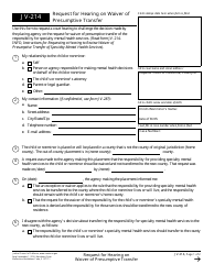 Document preview: Form JV-214 Request for Hearing on Waiver of Presumptive Transfer - California