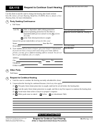 Document preview: Form EA-115 Request to Continue Court Hearing - California