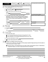 Document preview: Form CH-600 Request to Modify/Terminate Civil Harassment Restraining Order - California