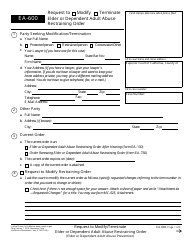Document preview: Form EA-600 Request to Modify/Terminate Elder or Dependent Adult Abuse Restraining Order - California