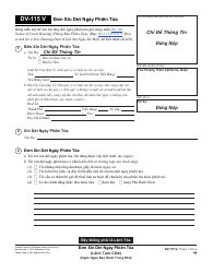 Document preview: Form DV-115 V Request to Continue Hearing - California (Vietnamese)