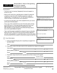Form APP-110 Respondent&#039;s Notice Designating Record on Appeal (Limited Civil Case) - California