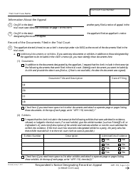 Form APP-110 Respondent&#039;s Notice Designating Record on Appeal (Limited Civil Case) - California, Page 2