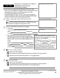 Document preview: Form EA-120 Response to Request for Elder or Dependent Adult Abuse Restraining Orders - California