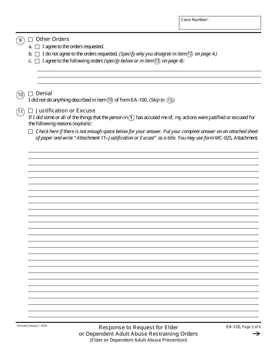 Form EA-120 Response to Request for Elder or Dependent Adult Abuse Restraining Orders - California, Page 3