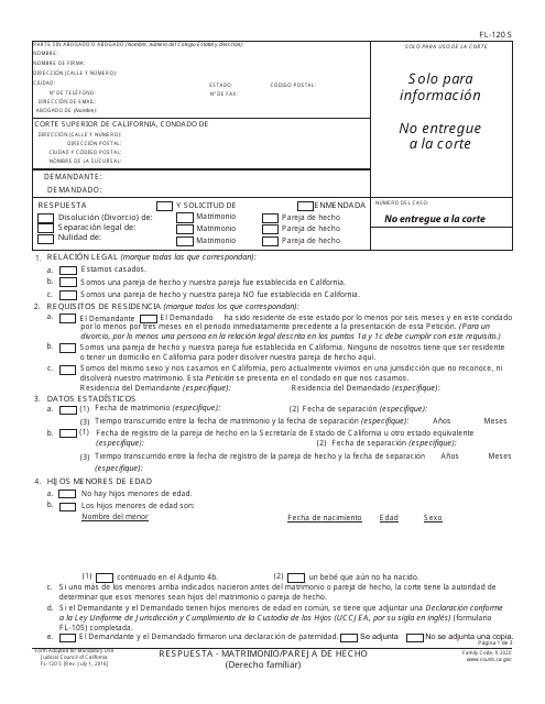 Form FL-120 S  Printable Pdf