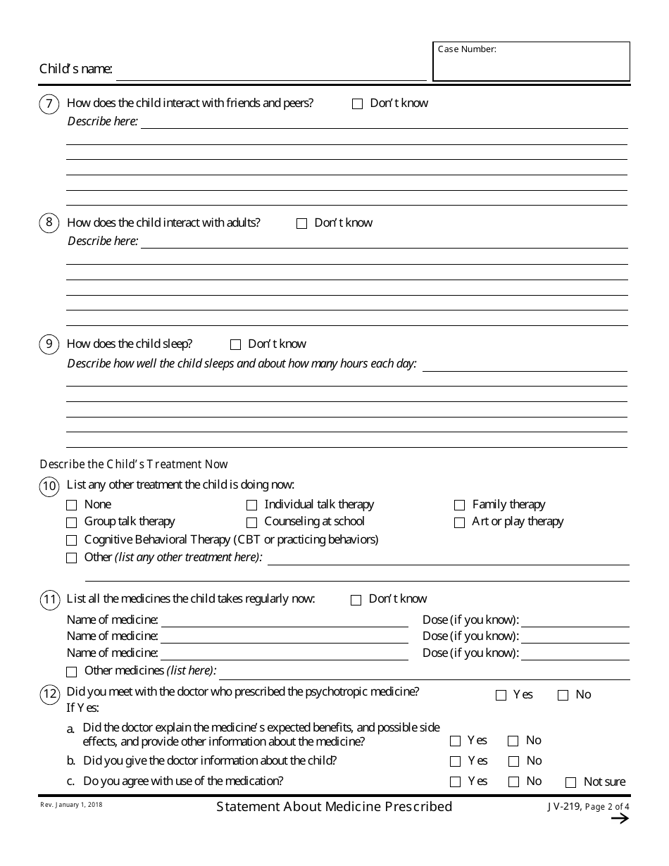 Form JV-219 Statement About Medicine Prescribed - California, Page 2