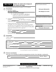 Formulario GV-110 S Orden De Restriccion Temporal De Armas De Fuego - California (Spanish)