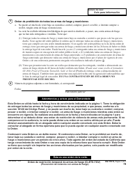 Formulario GV-110 S &quot;Orden De Restriccion Temporal De Armas De Fuego&quot; - California (Spanish), Page 3