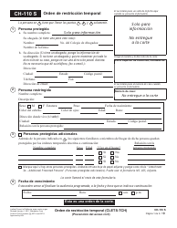 Document preview: Formulario CH-110 S Orden De Restriccion Temporal - California (Spanish)