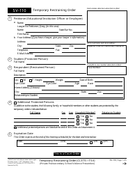 Document preview: Form SV-110 Temporary Restraining Order - California