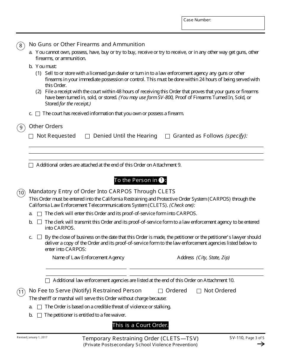 Form SV-110 - Fill Out, Sign Online and Download Fillable PDF ...