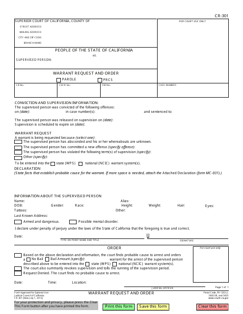 Form CR-301 Printable Pdf
