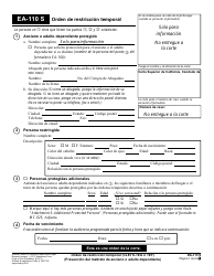 Document preview: Formulario EA-110 S Orden De Restriccion Temporal - California (Spanish)