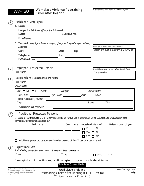 Form WV-130  Printable Pdf