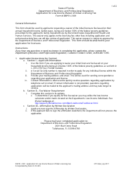 Form DBPR LI001 Application for Low Income Waiver of Initial Licensing Fee - Florida