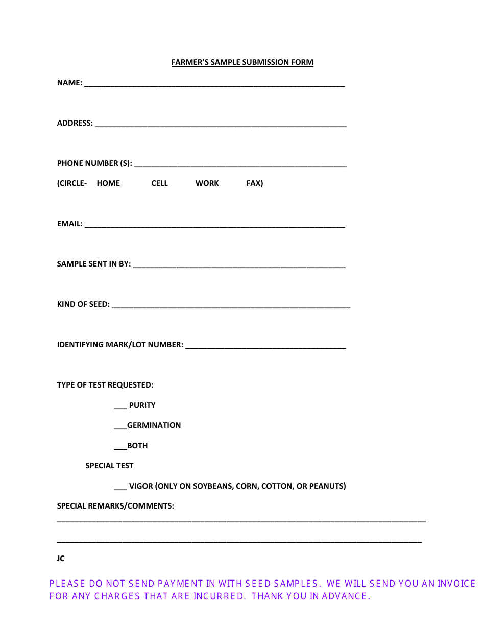 Farmers Sample Submission Form - Alabama, Page 1