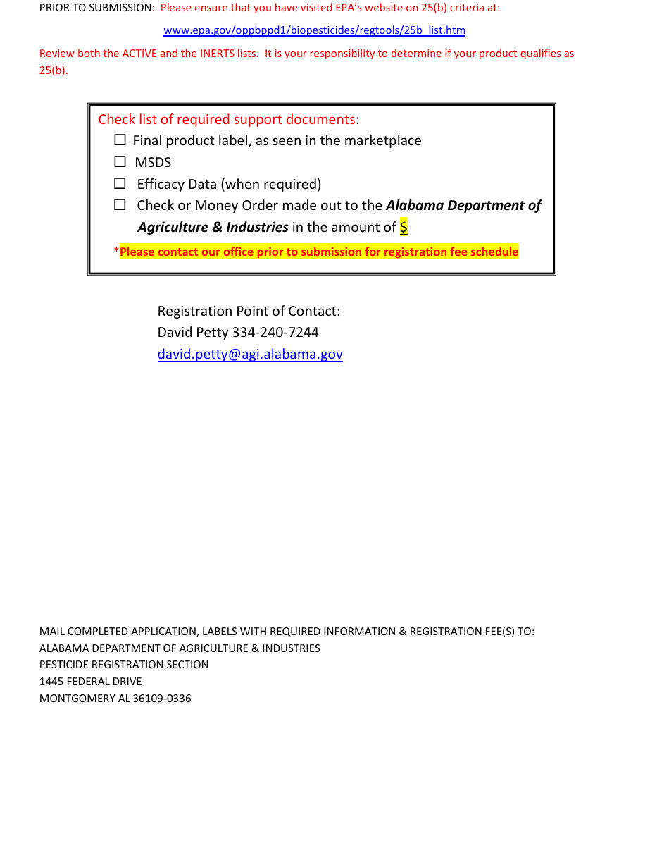 Application for New Registration of 25(B) Products - Alabama, Page 3