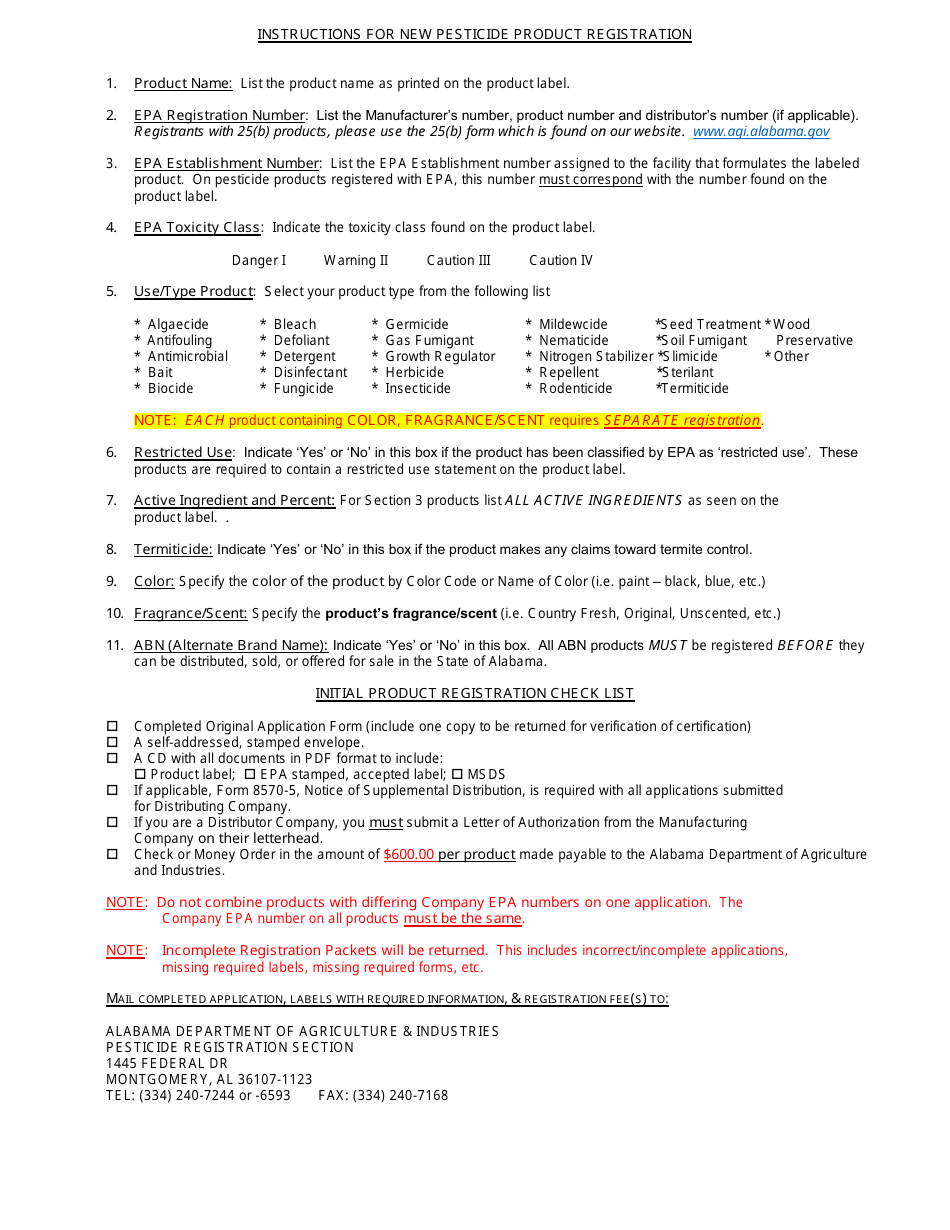 Application for New Registration of Pesticide Products for Company Names a - M - Alabama, Page 2