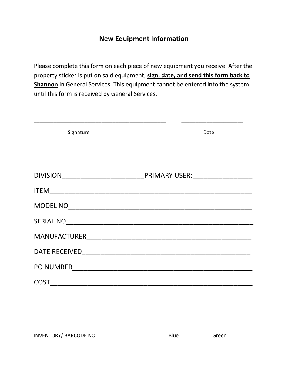 New Equipment Information Form - Alabama, Page 1