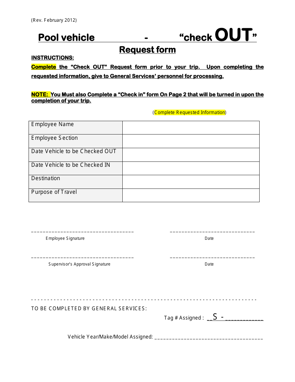 Pool Vehicle Request Form - Alabama, Page 1