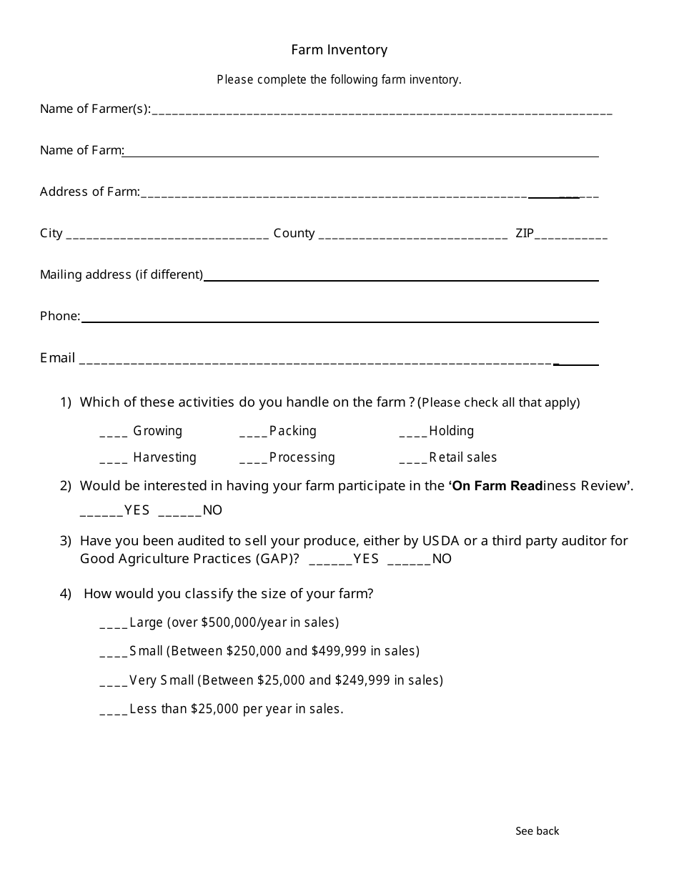 Farm Inventory Survey Form - Alabama, Page 1