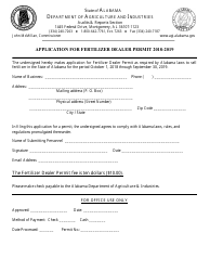 Document preview: Application for Fertilizer Dealer Permit - Alabama