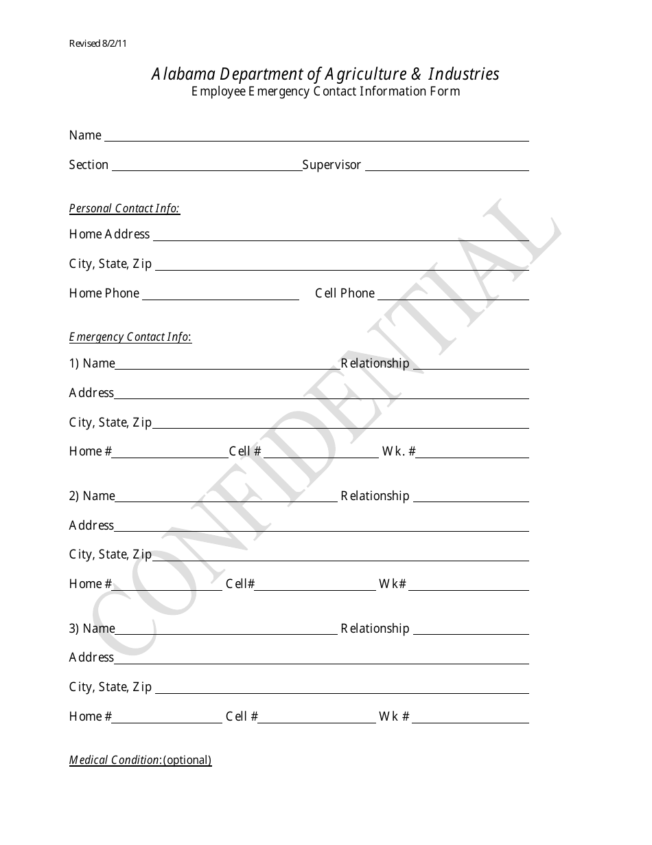 Employee Emergency Contact Information Form - Alabama, Page 1