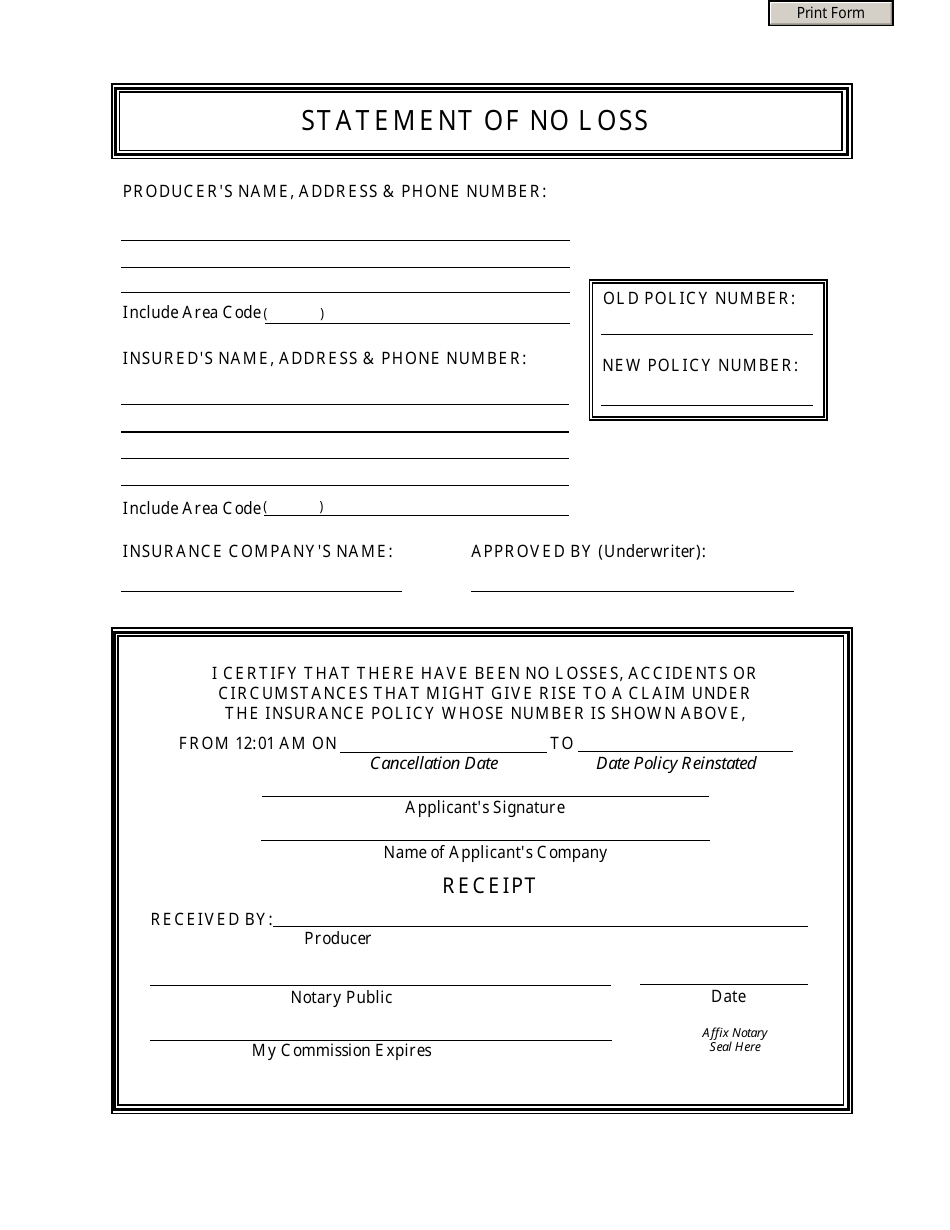 Fillable Statement Of No Loss Form Printable Forms Free Online