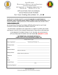 &quot;Application for Annual Seed Processor Permit&quot; - Alabama, 2018