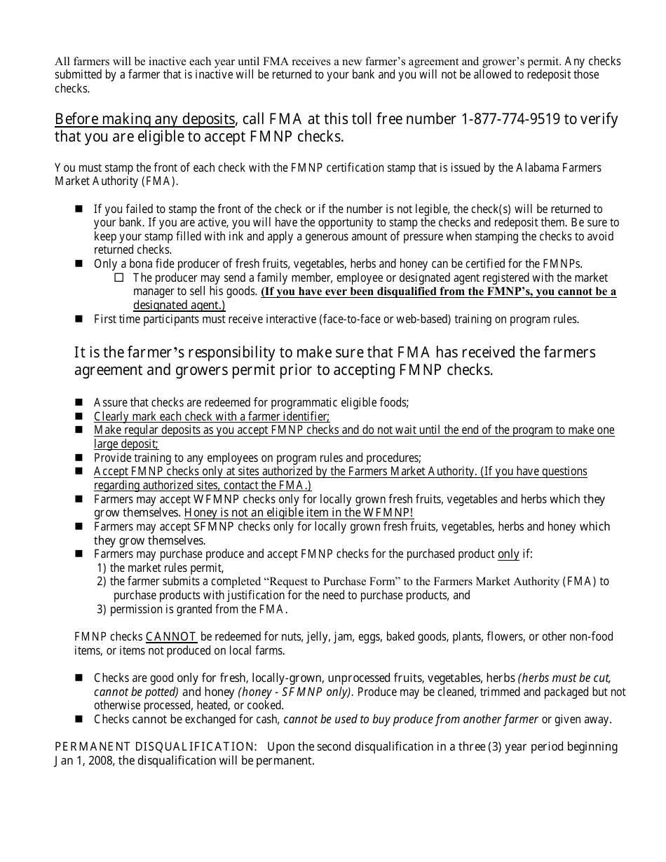 Farmers Agreement Form - Alabama, Page 2