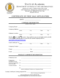 Certificate of Free Sale Application Form - Alabama