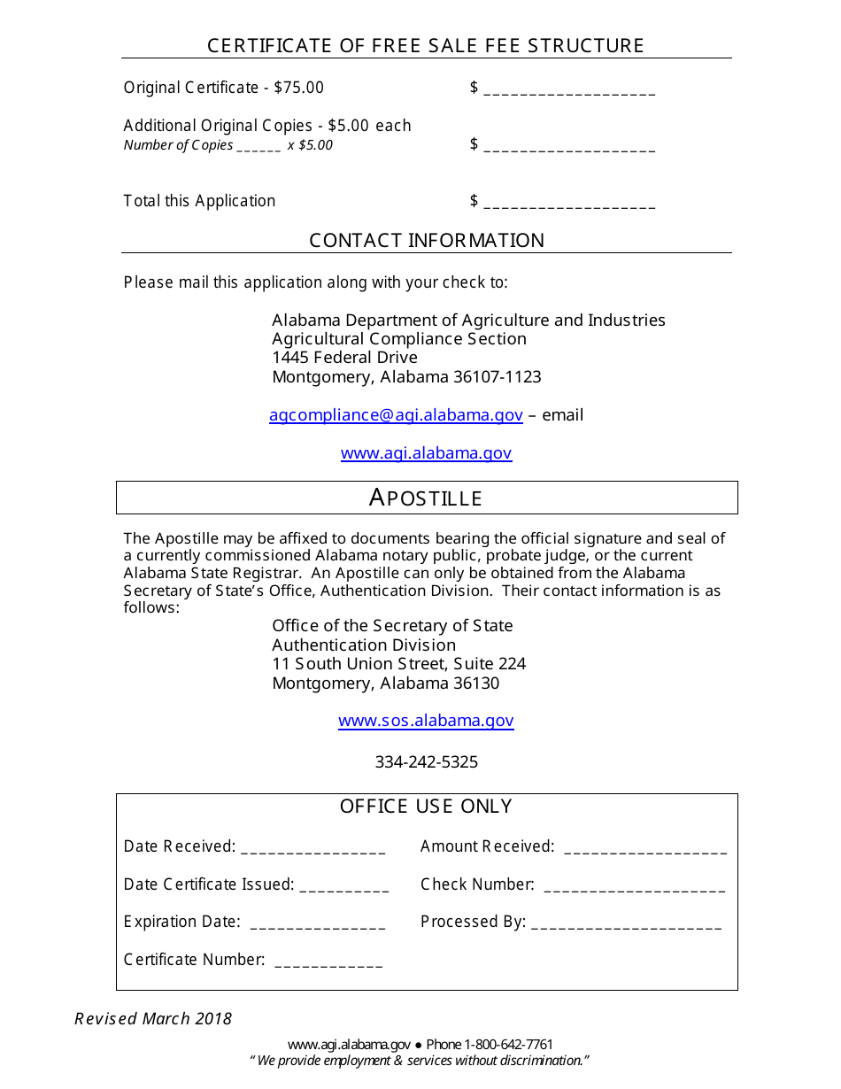 Certificate of Free Sale Application Form - Alabama, Page 2
