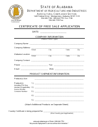 Alabama Certificate of Free Sale Application Form Download Fillable PDF ...