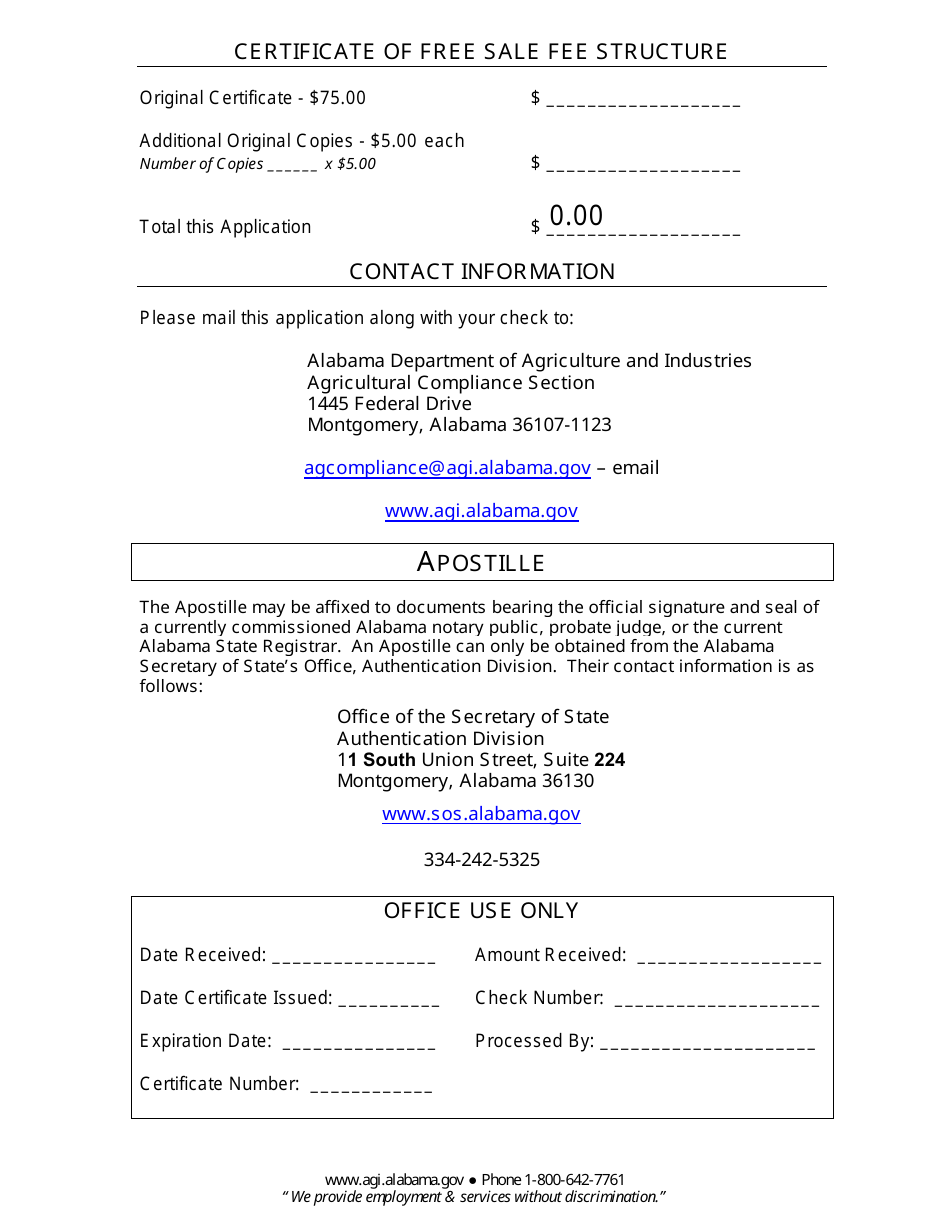 Certificate of Free Sale Application Form - Alabama, Page 2