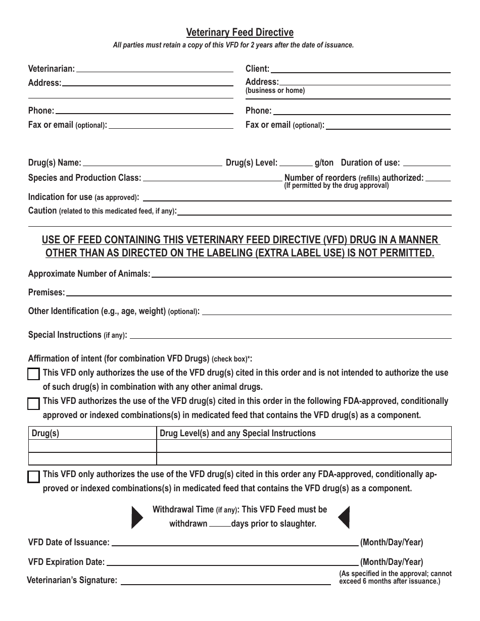 Veterinary Feed Directive Form - Michigan, Page 1