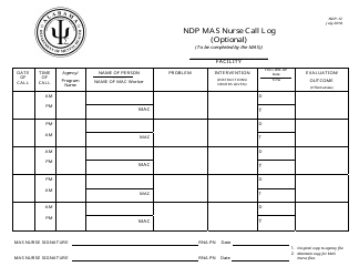 Document preview: Form NDP-12 Mas Nurse Call Log (Optional) - Alabama