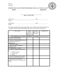 Form NDP13 &quot;Nurse Delegation Program Skills Check List&quot; - Alabama