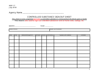 Form NDP17 &quot;Controlled Substance Sign out Sheet&quot; - Alabama