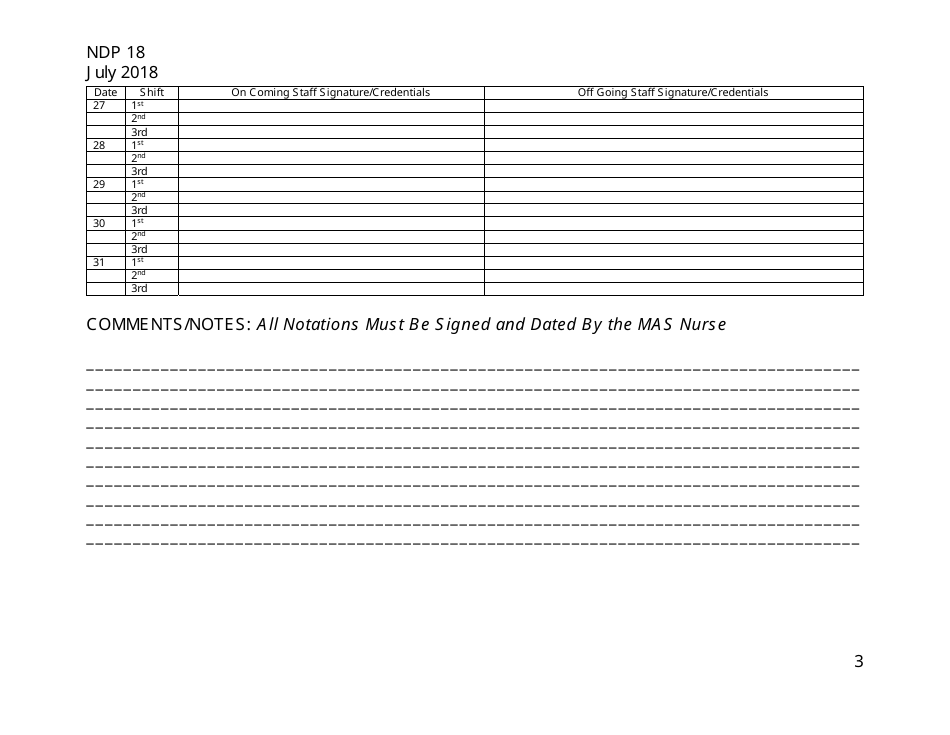 Form NDP18 Change of Shift Controlled Medication Count Sheet - Alabama, Page 3