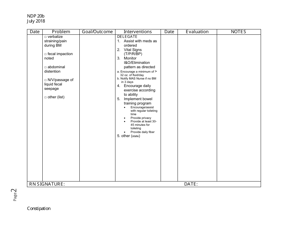Form NDP20B Alteration in Bowel Elimination / Constipation - Alabama, Page 2