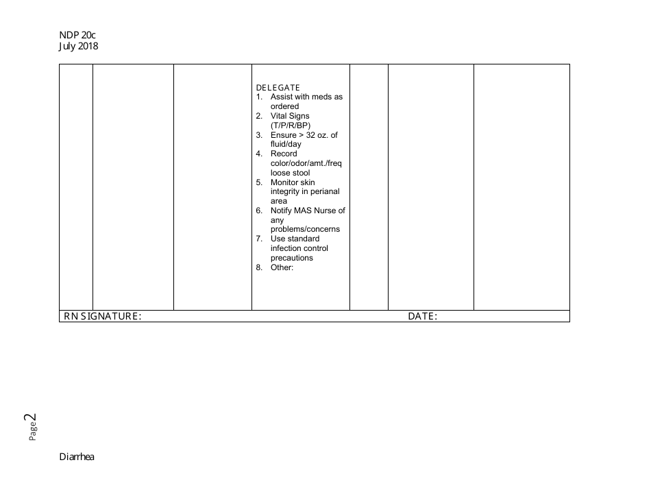Form NDP20C Alteration in Bowel Elimination / Diarrhea - Alabama, Page 2
