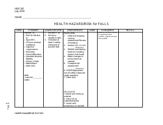 Document preview: Form NDP20F Health Hazard/Risk for Falls - Alabama